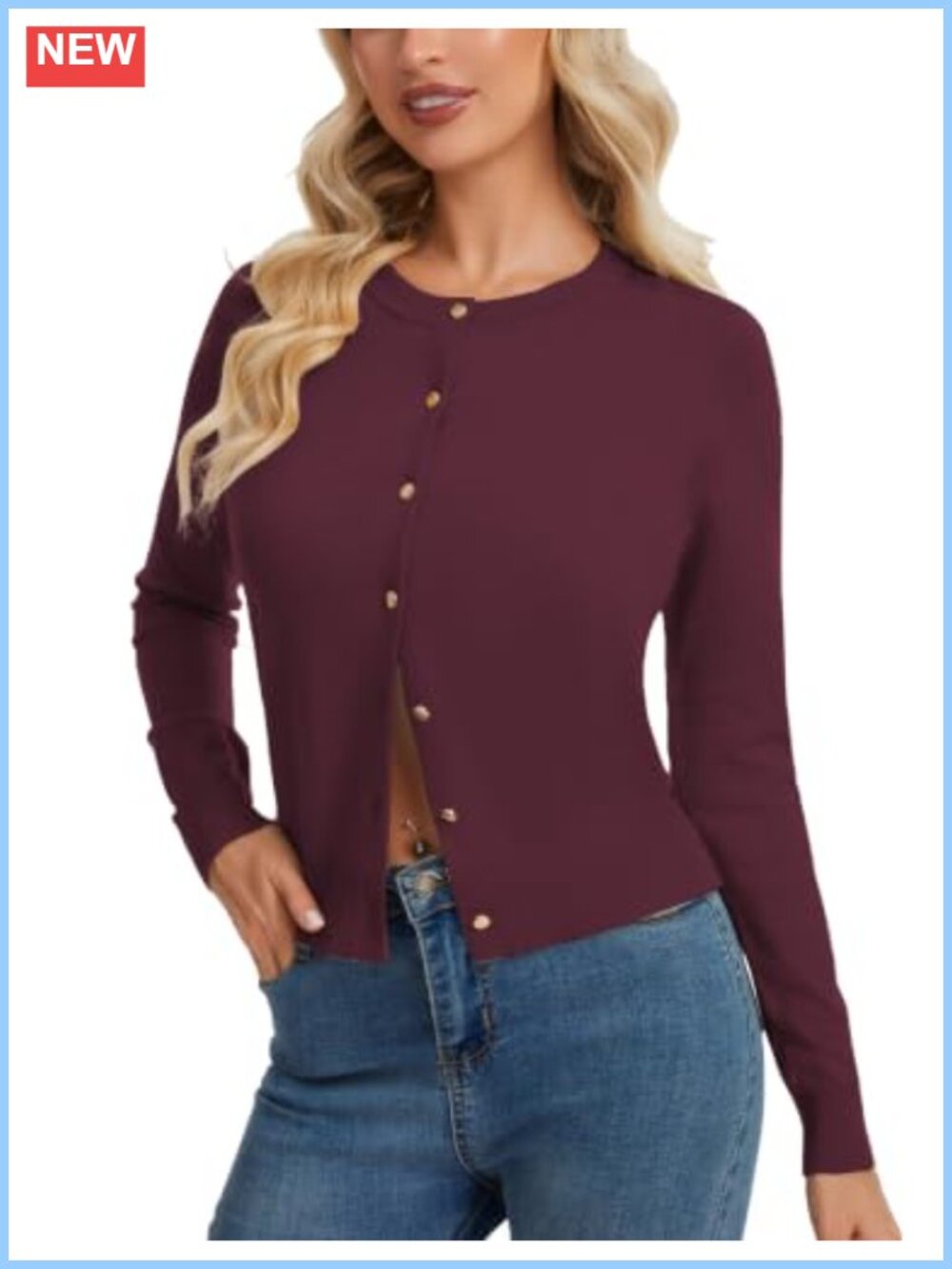 Women's Cropped Cardigan Lightweight Knit Long Sleeve Button-Down